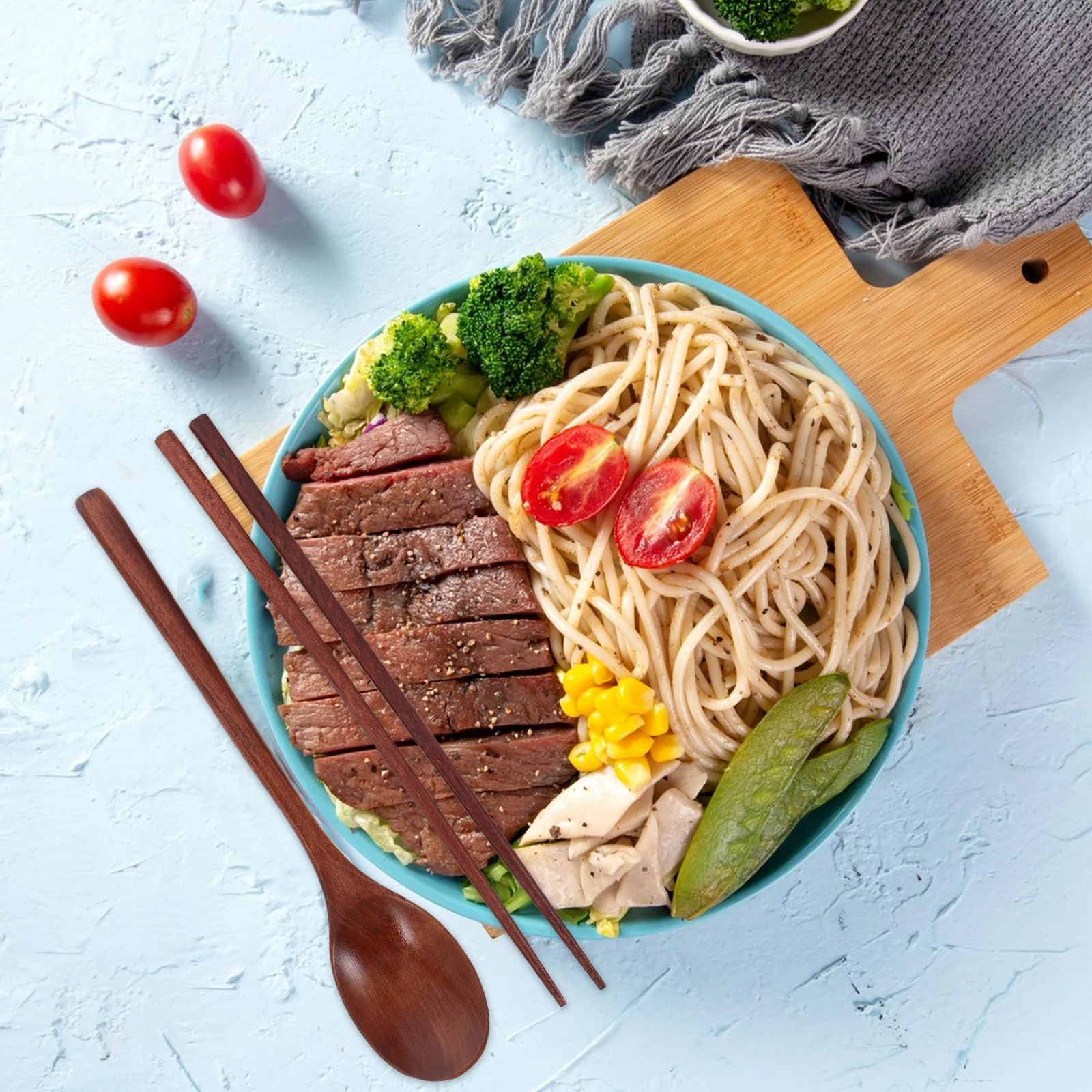 

5Sets Portable Utensil Set Wooden Spoon Chopsticks Dishwasher Safe Lightweight Elegant for Outdoor Picnics