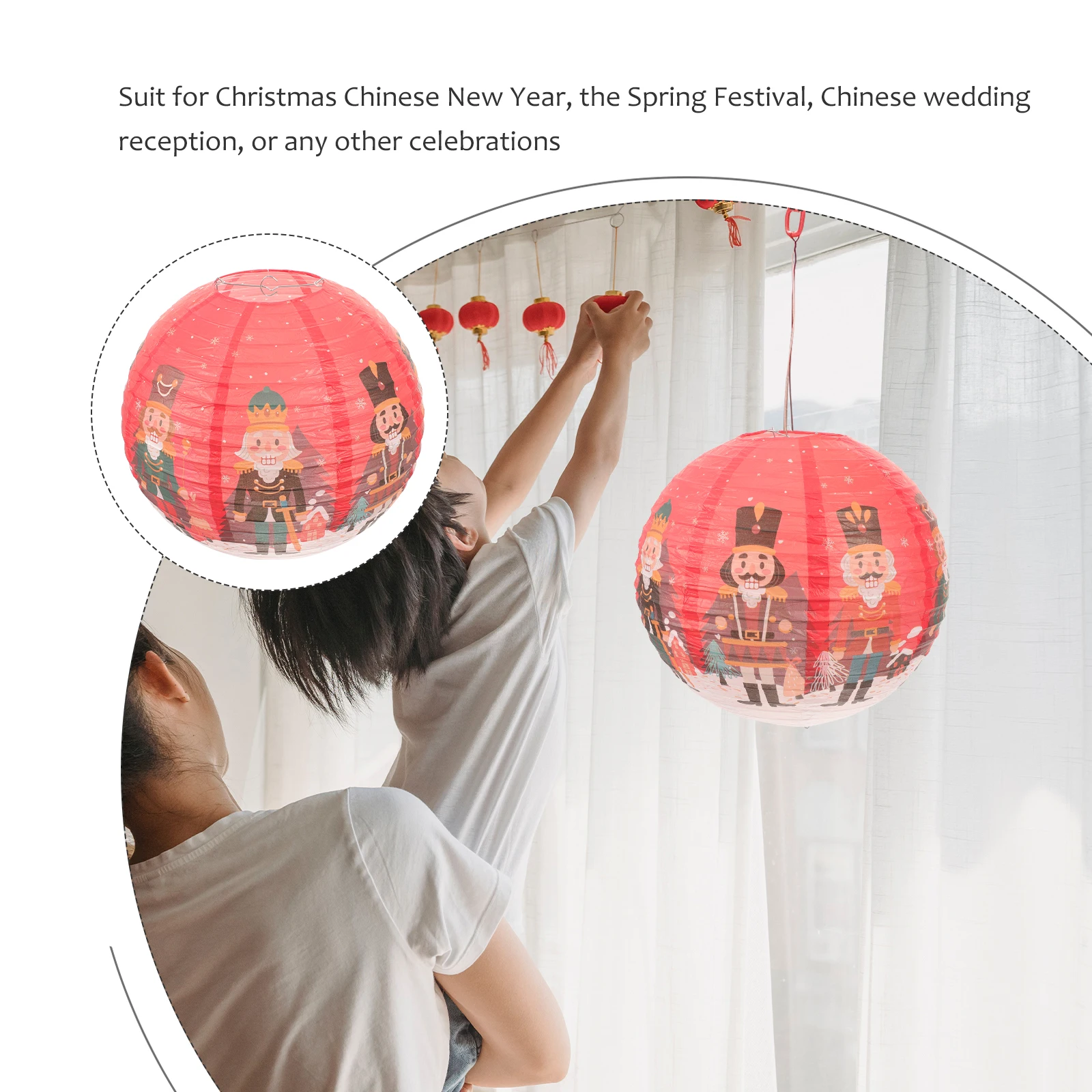 

1 Christmas Decoration Red Round Paper Lanterns Hanging for Home Party Festival Durable Lightweight Xmas Gifts Christmas
