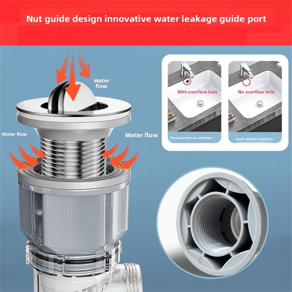 Stainless Steel Flip Top Drain Strainer for Sink with Built-in Anti-Odor Valve S-Shaped Seal and Leak Silicone Setup