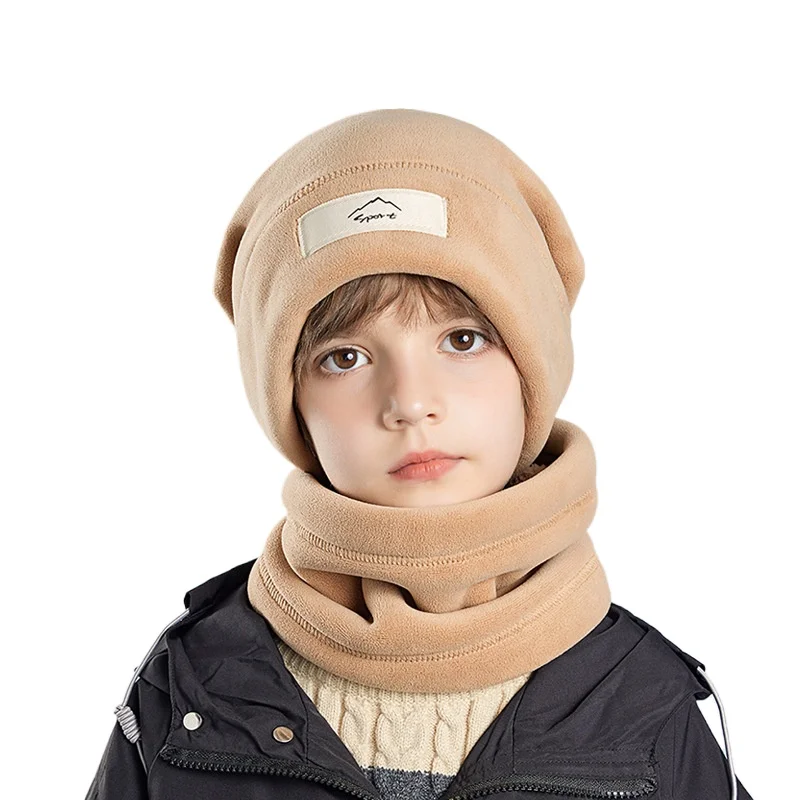 

8-15 Years Old Children's Hat Winter Polar Fleece Warm Neck Warmer Two-Piece Set Boys Girls Cold-Proof Ear Protection Beanies