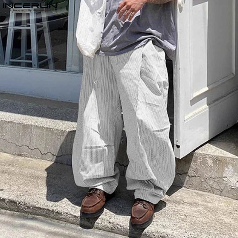 

INCERUN Men Striped Pants Joggers Loose Casual Wide Leg Trousers Men Streetwear 2025 Korean Style Fashion Male Long Pants S-5XL