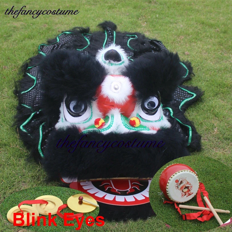 

Blink Eyes 14inch Chinese Lion Dance Drum Gong Costume Child Kid 5-12Age Cartoon Christmas Cosplay Props Party Carnival Festival