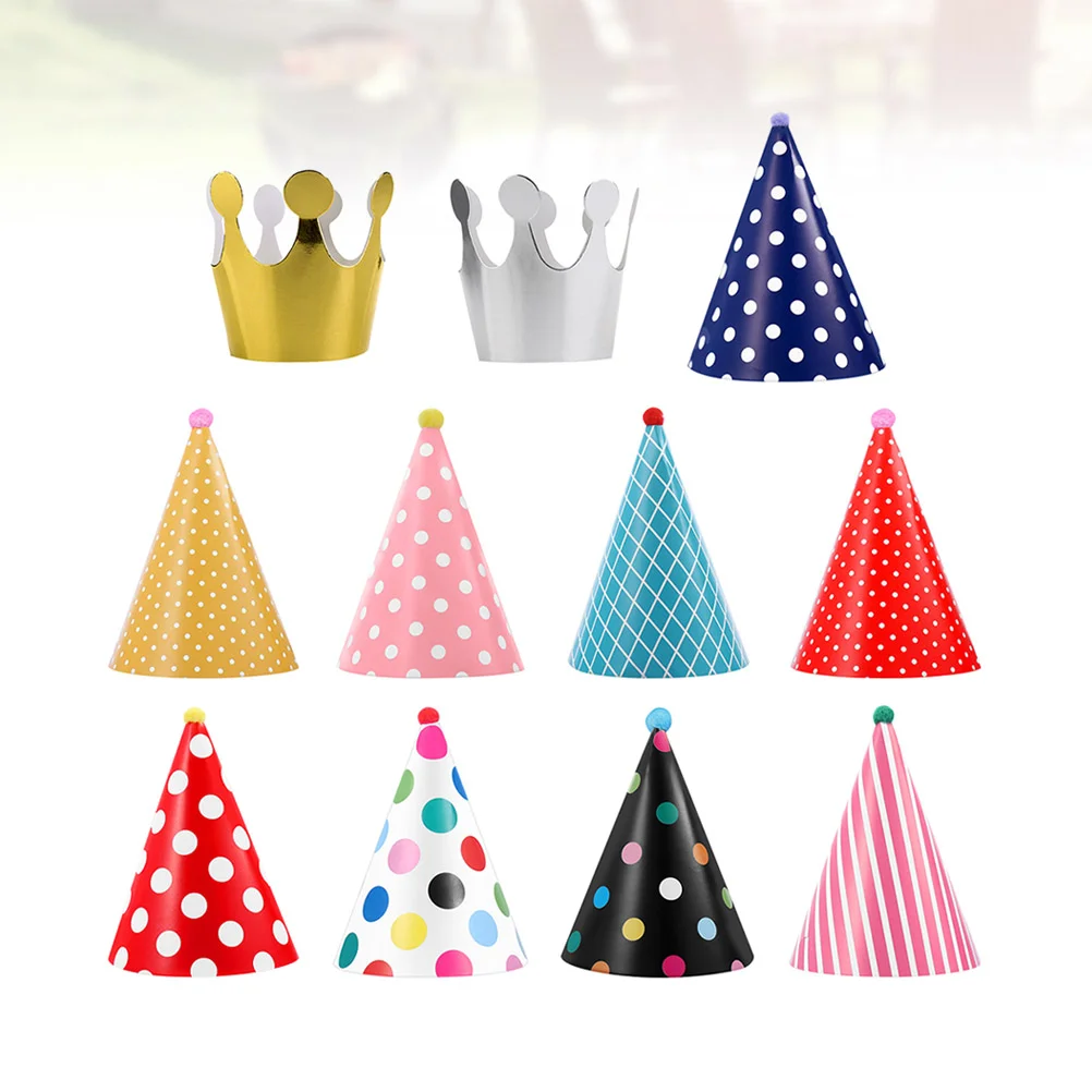 33PCS Birthday Party Hats Decor Paper Cone Hats Crown Hat Festival Party Hat Decor Cartoon Birthday Party Creative Birthday Part