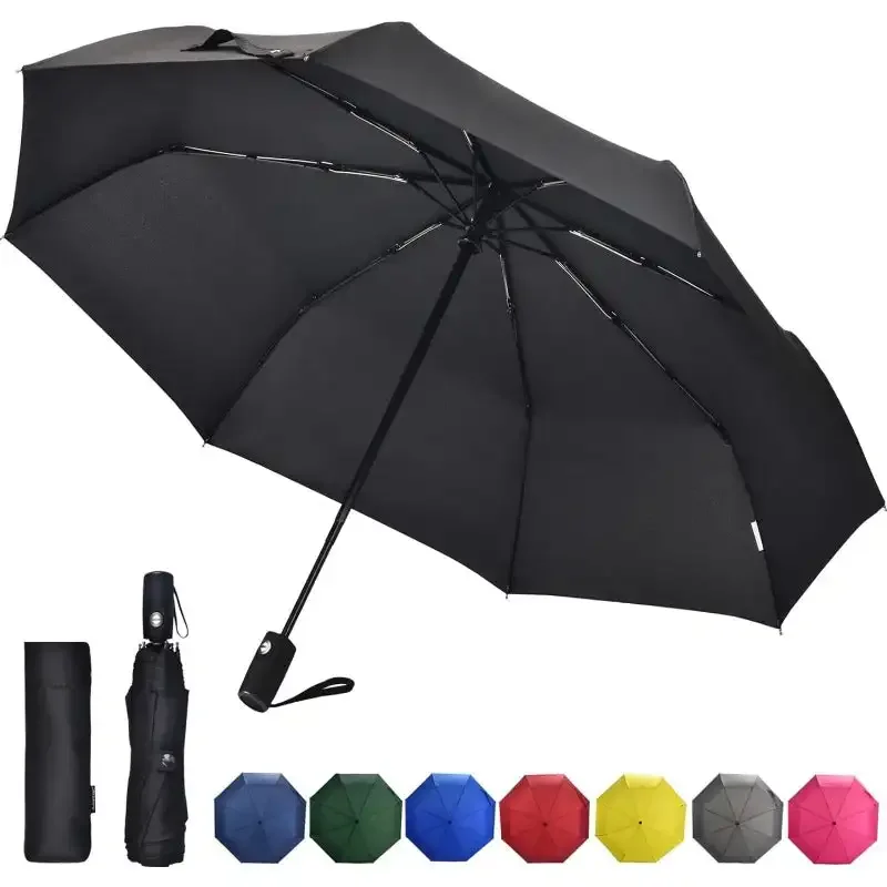 Windproof Travel Umbrella, Auto Open Close Lightweight Compact Portable Backpack Folding Umbrella, for  Men and Women (Black)