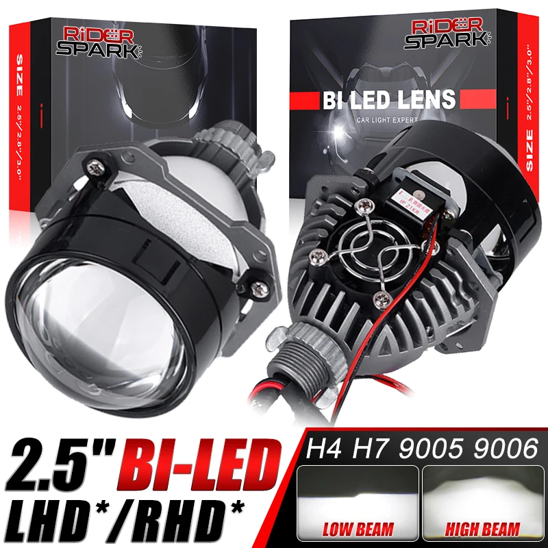 

45W 2.5'' Bi-Led Lens for H1 H4 H7 9005/9006 Socket Car Headlight Retrofit Upgrade Full Kit with LED Shrouds White Angel Eyes