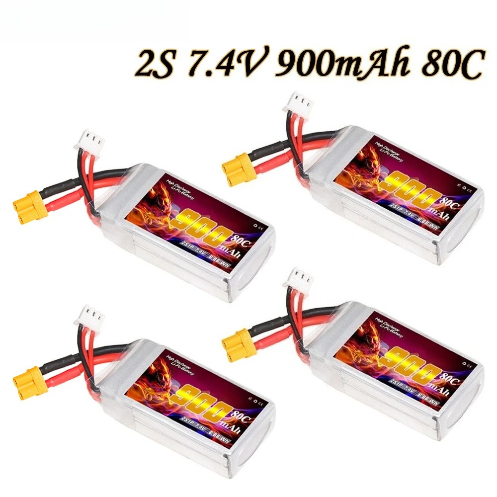 

900mAh 2S 7.4V 80C Compatible with 2-2.5 Inch RC Drone FPV High-voltage Lithium Battery