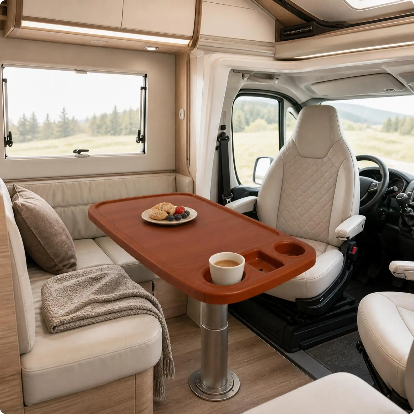 Durable ABS Plastic Table for Motorhome with Storage Compartment and Cup Holder Design