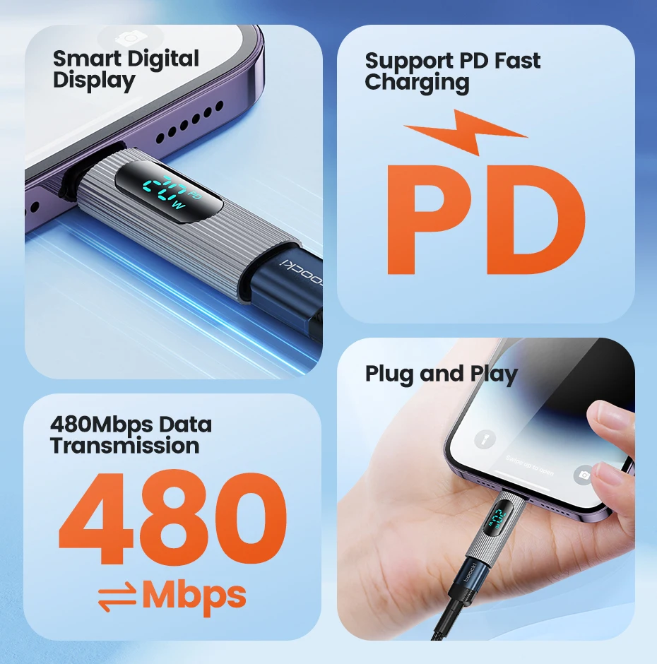Toock 2/3/5 Pack USB C to Lightning Adapter OTG Convertor PD 20W Fast Charging LED Display for iPhone 14 13 12 11 Pro Max iPad