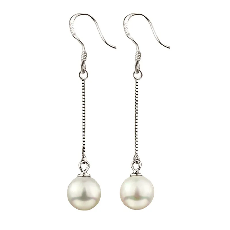 S925 sterling silver stud earrings long earrings pearl shell beads earrings ear hooks