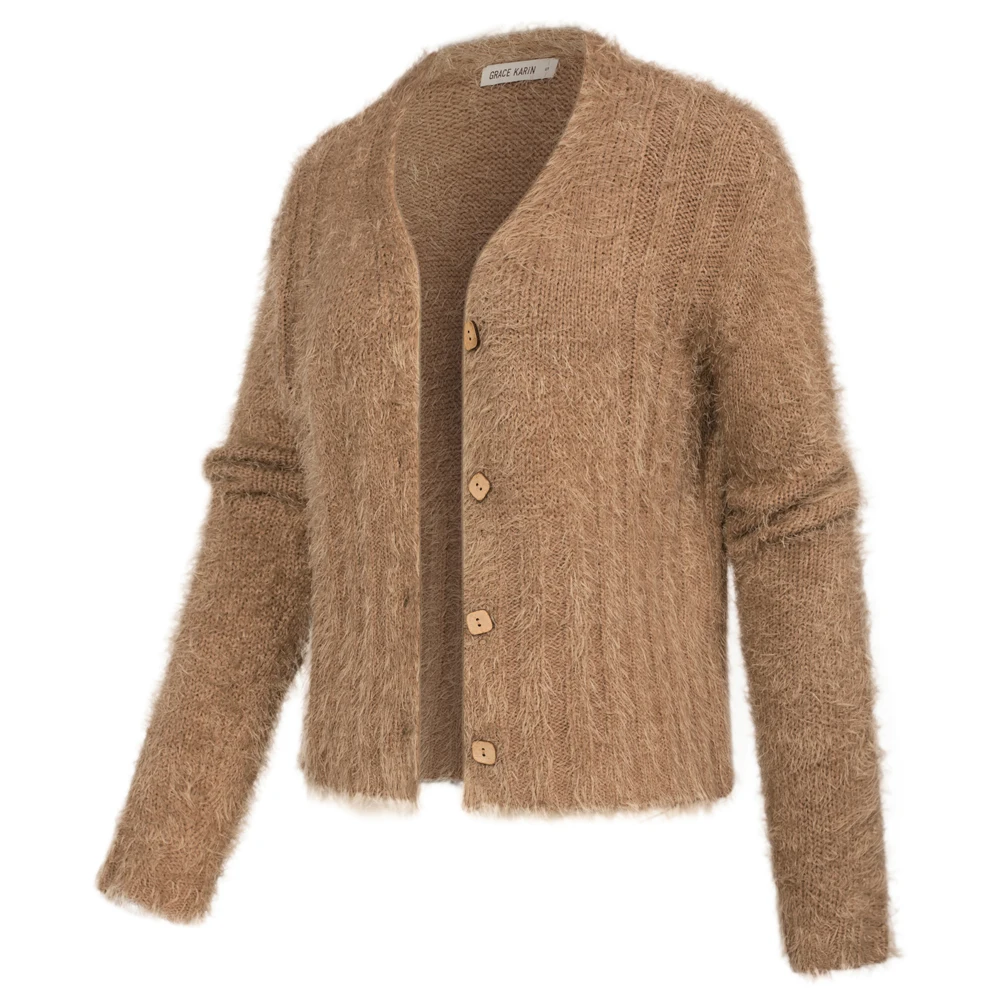 GK Cardigan lavorato a maglia da donna comodo soffice primavera autunno caldo manica lunga con scollo a v maglione abbottonato maglieria giacche moda cappotti