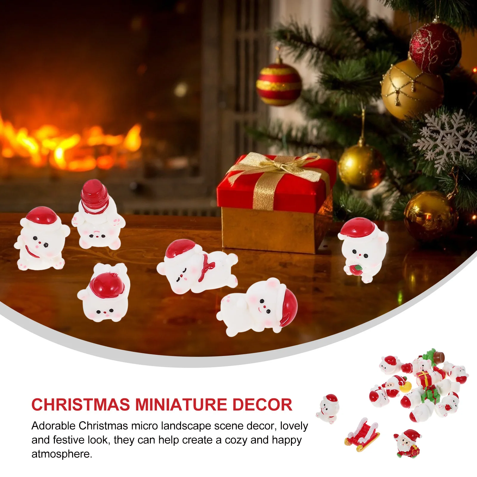 

Santa Claus Bear Ornaments Figurines Mini Resin Cute Decorations Kits for Kids Statue Elder Desktop Model