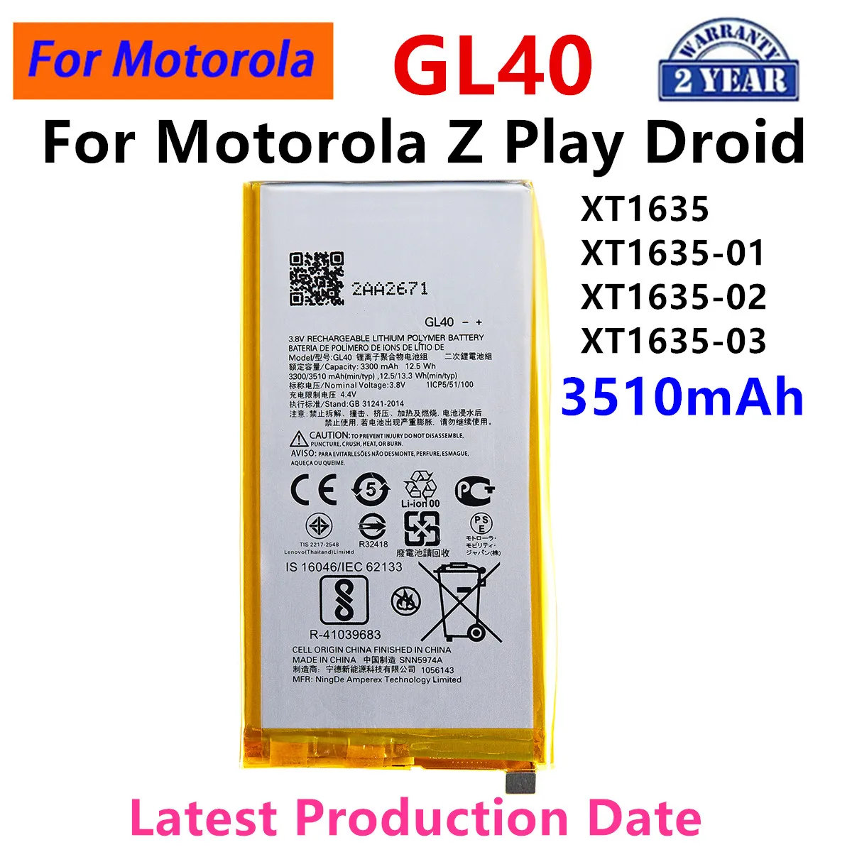 

100% Original GL40 3510mAh Battery For Motorola Moto Z Play Droid XT1635 XT1635-01 XT1635-02 XT1635-03 Mobile phone Batteries