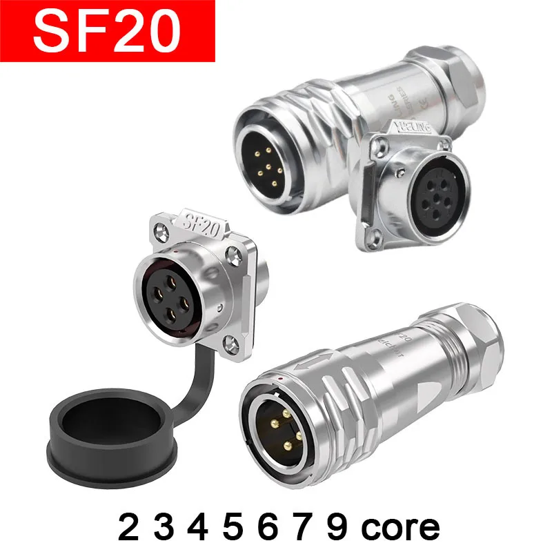 Waterproof Aviation Plug SF20 Flange Socket 2 3 4 5 6 7 8 9 10 12 Core Connector 20mm 2P 3P 4P 5P 6P 7P 8P 9P 10P 12Pin