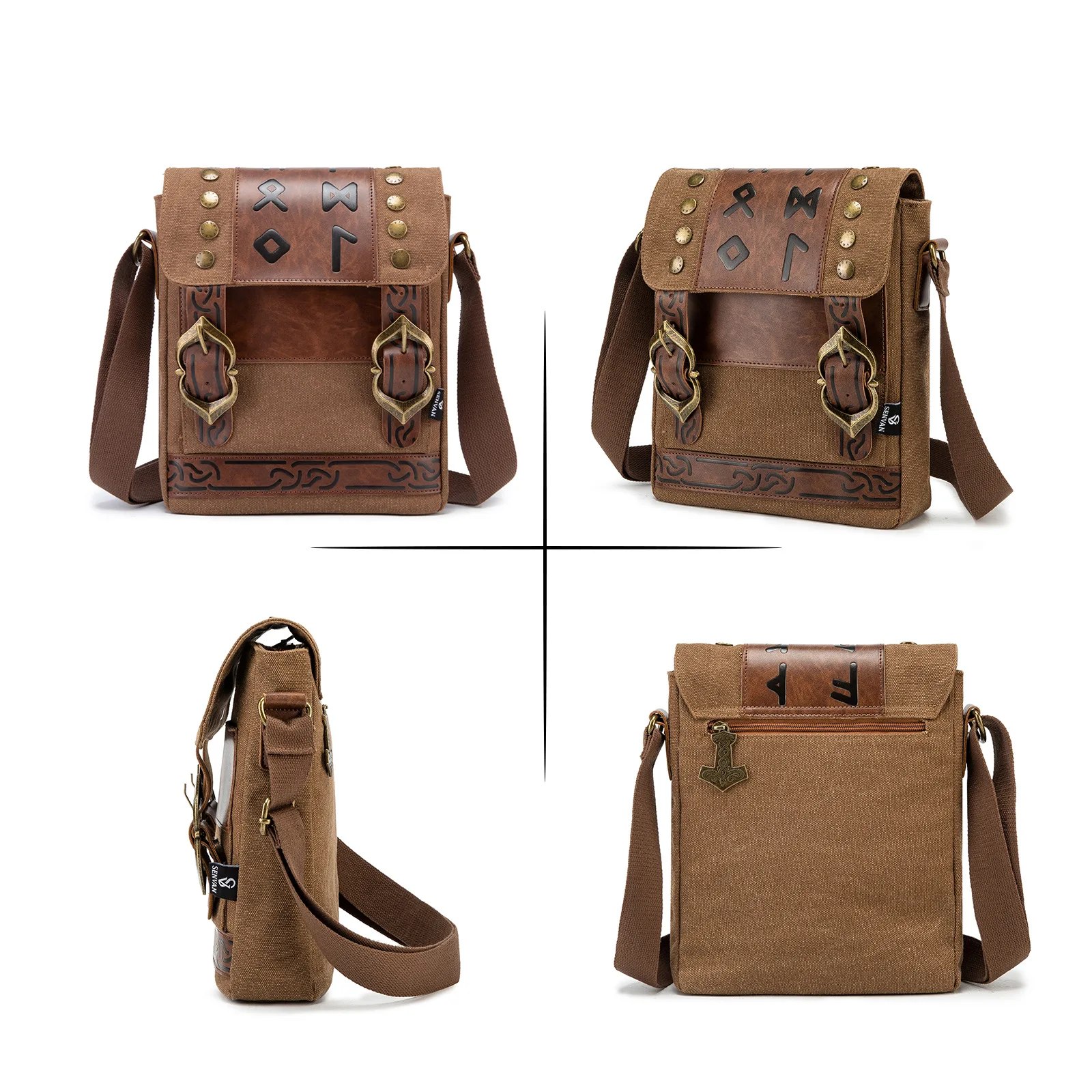 Medieval Vintage Leather Waist Bag with Double Bird Embossing Forest Style Portable Pouch COS Performance Gear