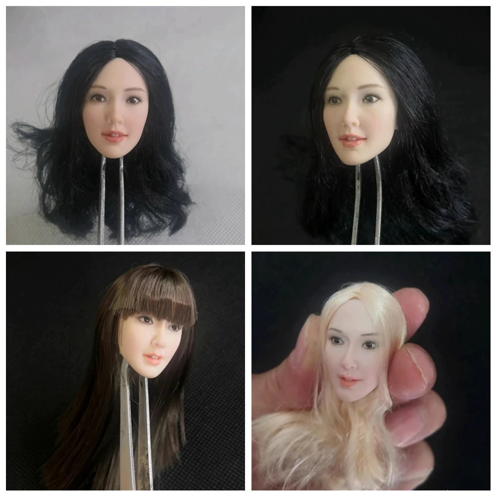 1/6 Asia Beauty Expression  Female Head Sculpt Planted Hair For 12inch  TBleague Phicen  Action Figure Model toys