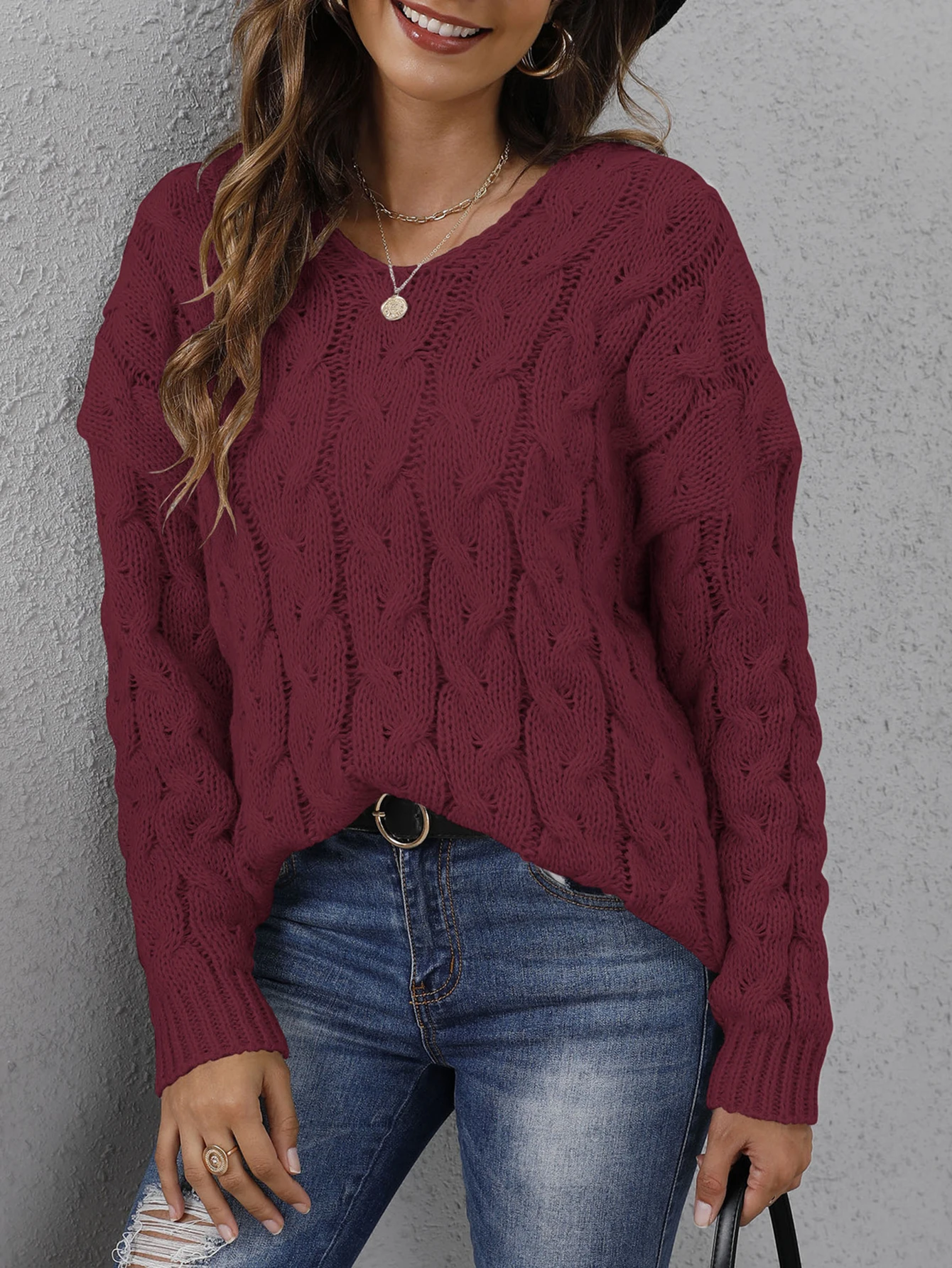 Dames herfsttrui Modieus Effen kleur Lange mouw V-hals Normale pasvorm Dagelijks Basic Top voor vrijetijdskleding