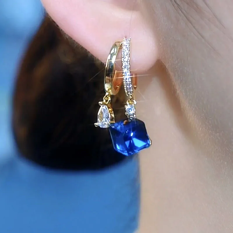 Trendy Geometric Square Crystal Zircon Dangle Earrings for Women Exquisite Wedding Party Earrings Jewelry Birthday Gifts 2024