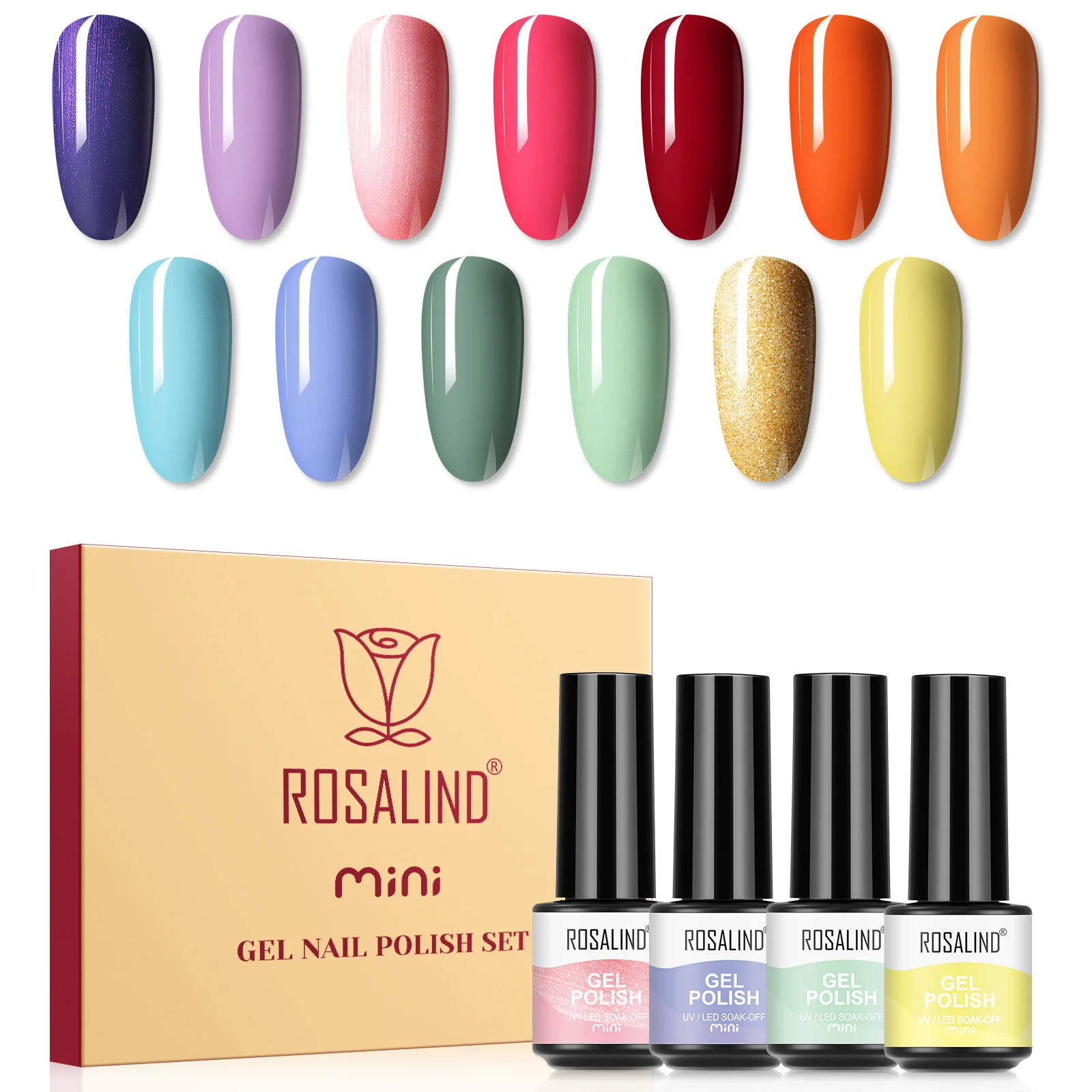 Rosalind-Ensemble de vernis à ongles en gel de couleur, couche de finition, sèche-ongles, lampe à LED de polissage, 16 pièces