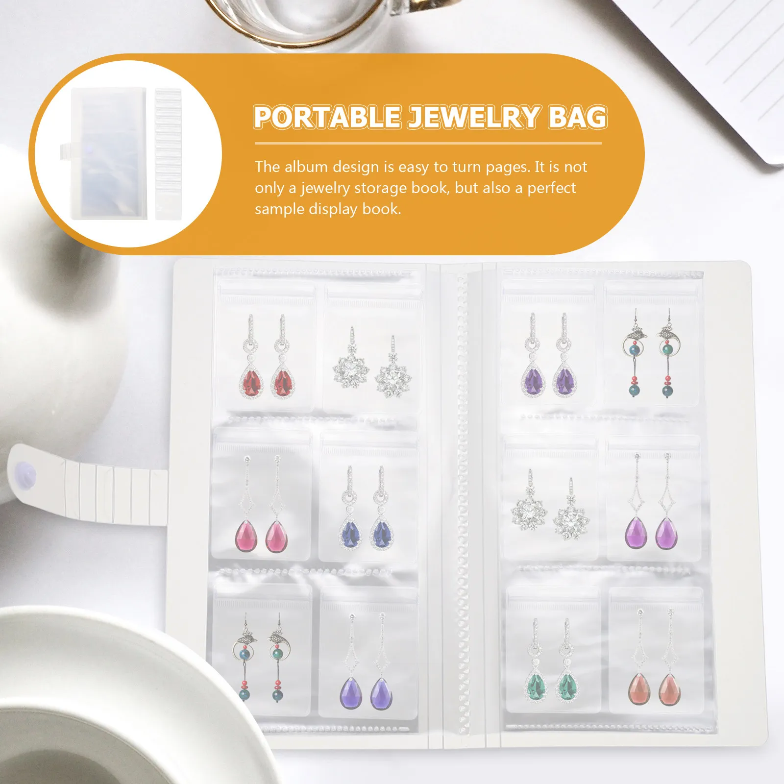 

Набор из 1 прозрачного портативного альбома для хранения украшений, органайзера для ожерелий и серег, многофункциональной книги для демонстрации ювелирных изделий, мешочков для хранения