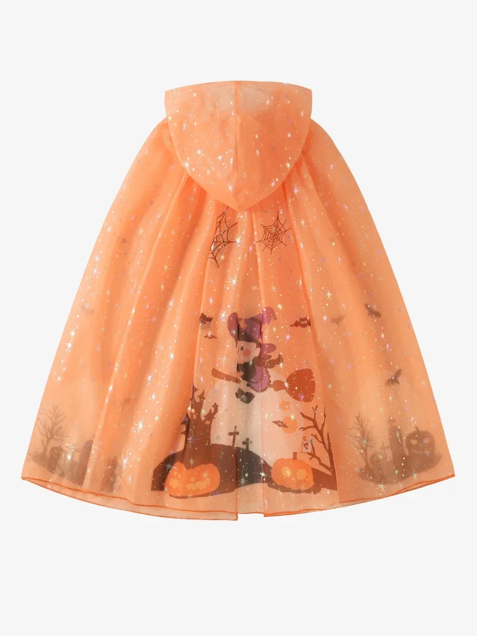 Kinder-Halloween-Hexen-Kostüm-Set mit Kapuze, Hexenhut, Zauberstab, Süßigkeitentasche, Kinderparty, Mädchen-Hexen-Umhang, XMZ65 – Detail 24