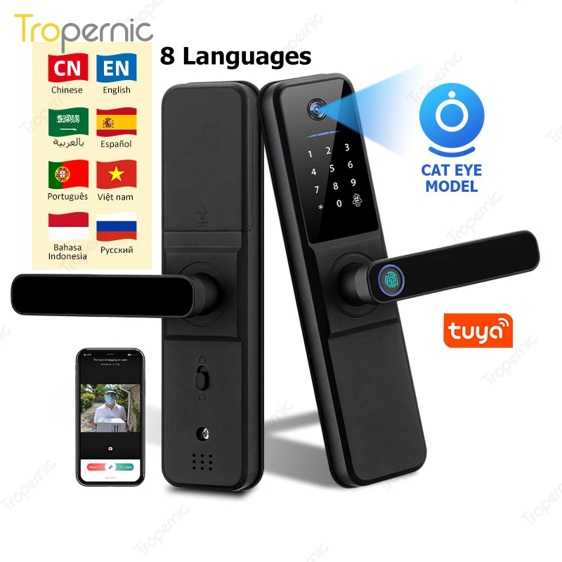 

TUYA WIFI APP Electronic Fingerprint Code Card Front Door Security with Camera Digit Door Lock Smart Life