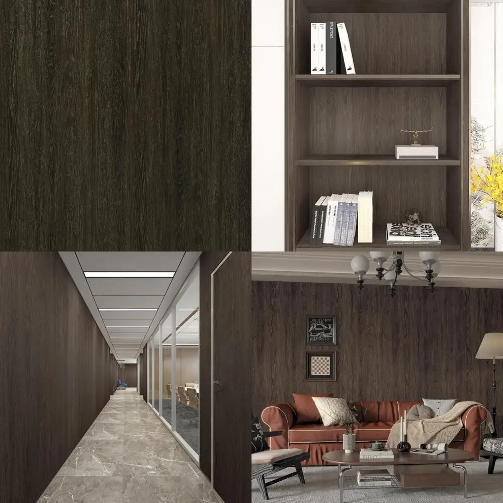 Extra Wide Dark Brown Wood Grain Contact Paper - Matte Textured Peel and Stick Wallpaper with Air Guide Slot Design for Black Wa