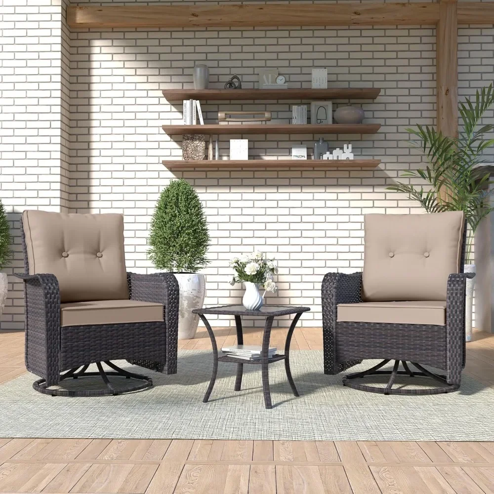 

3 Pieces Patio Furniture Set Outdoor Swivel Gliders Rocker, Wicker Patio Bistro Set, Rattan Rocking Chair with Tempered Glass S