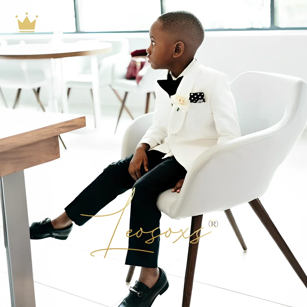 

Boys Holiday Suit Dress 2-piece Set (Ivory Jacket + Black Trousers) Fashionable Children's Shawl Collar Design Custom Tuxedo