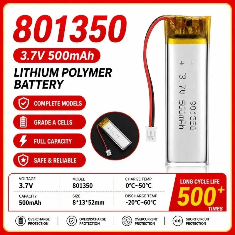 3pcs 801350 500mAh 3.7V Polymer Lithium Battery for Bluetooth Headset Thermometer Remote Control Rechargeable Li-ion Cell