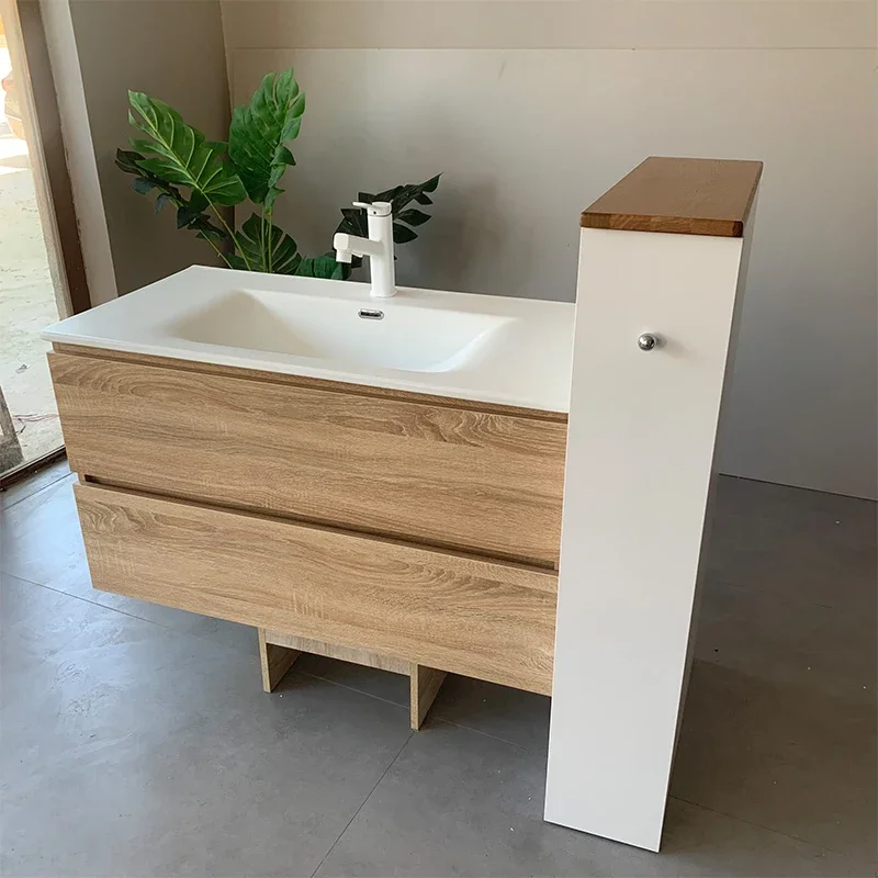 Log wind matte ceramic integrated basin can be cut corner edge cabinet pull basket bathroom cabinet combination