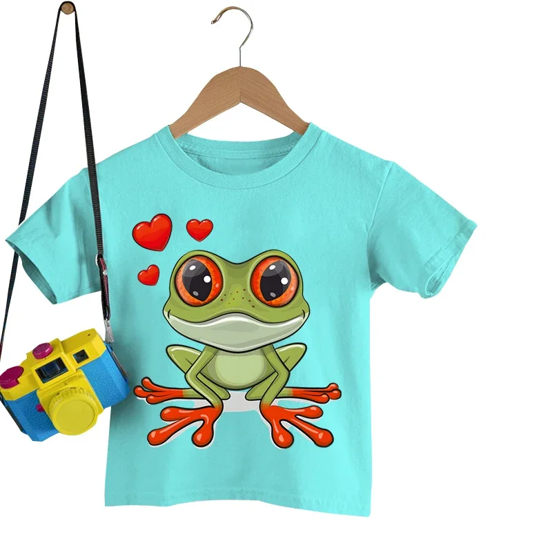 Love Frog T Shirt New Kids Girl Tshirt Cute Frog Art Top Tee Fashion Children Clothes Summer Short Sleeve Cartoon Frog T-shirts