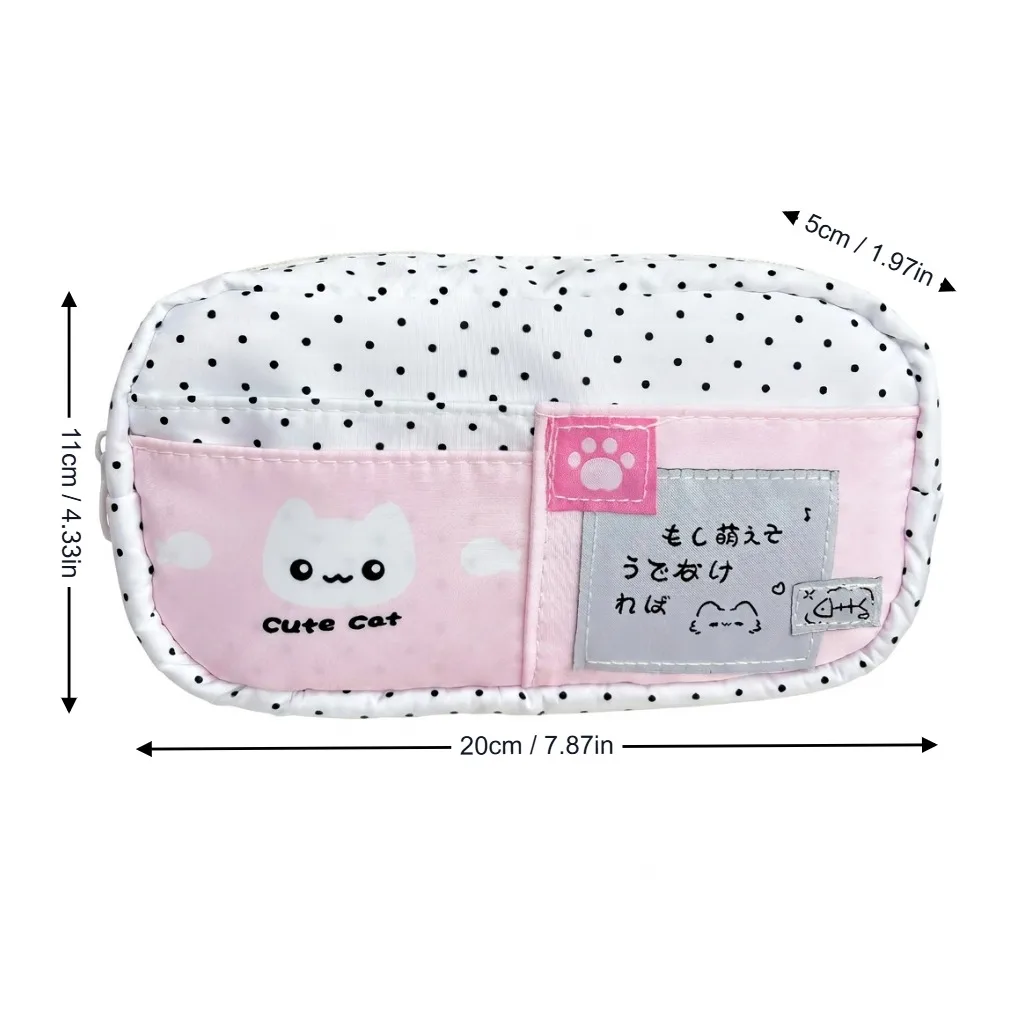 Federmäppchen mit Katzenmuster und blauem Polka-Dot-Design, Federtasche für Schüler, Schulbedarf, mehrschichtige Stifttasche mit großem Fassungsvermögen – Detail 11