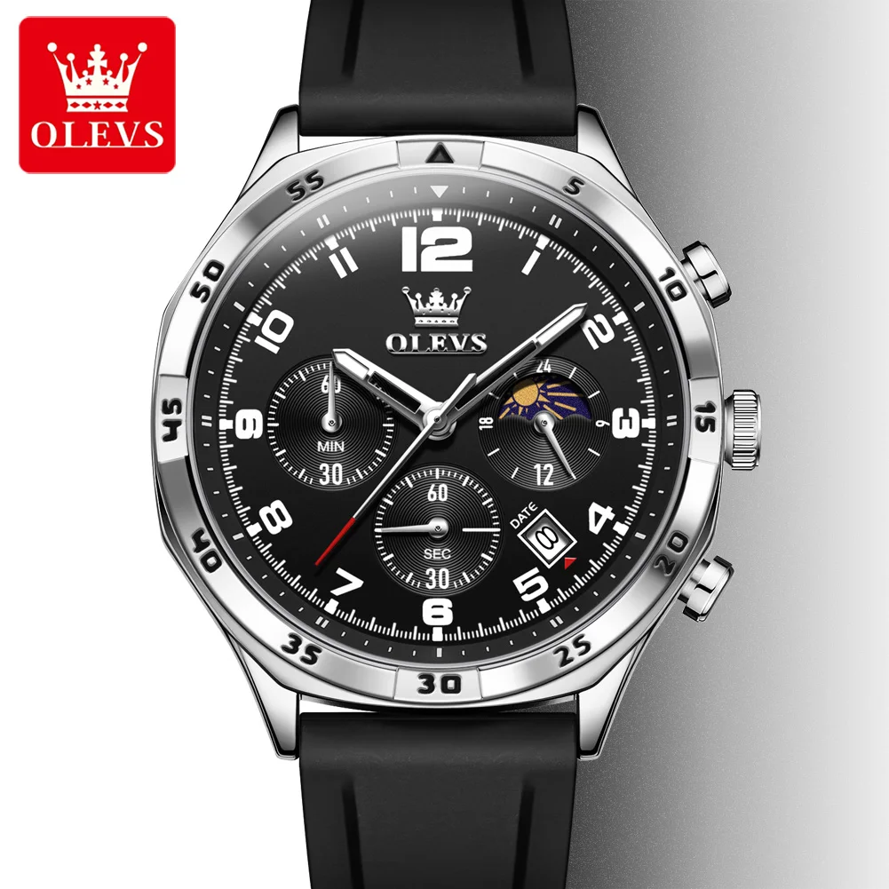 

OLEVS 2986 Мужские часы с силиконовым ремешком, водонепроницаемые мужские кварцевые часы, многофункциональные наручные часы