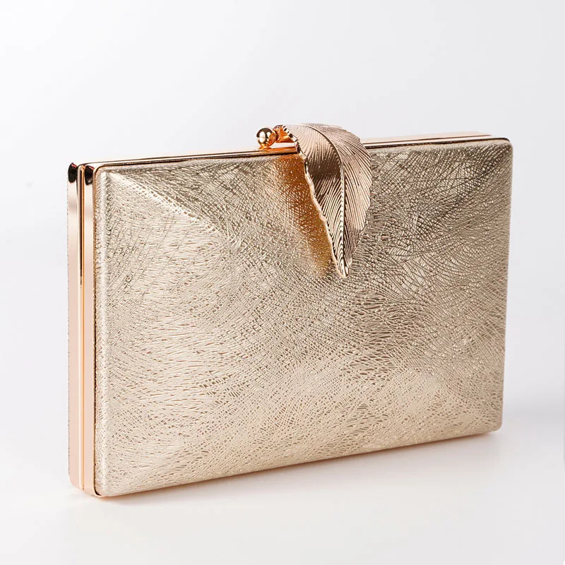 Women Shiny Gold Evening Bag Exquisite Leaf Long Purse For Female Bridal Wedding Party Handbag Small Mini Banquet Day Clutch