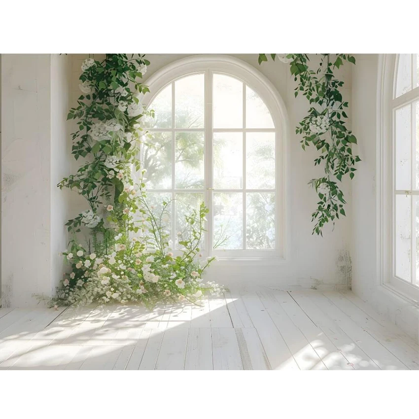 Mehofond Spring Photography Background Indoor Arch Wall White Room Flowers Wedding Maternity Portrait Photo Backdrop Photocall