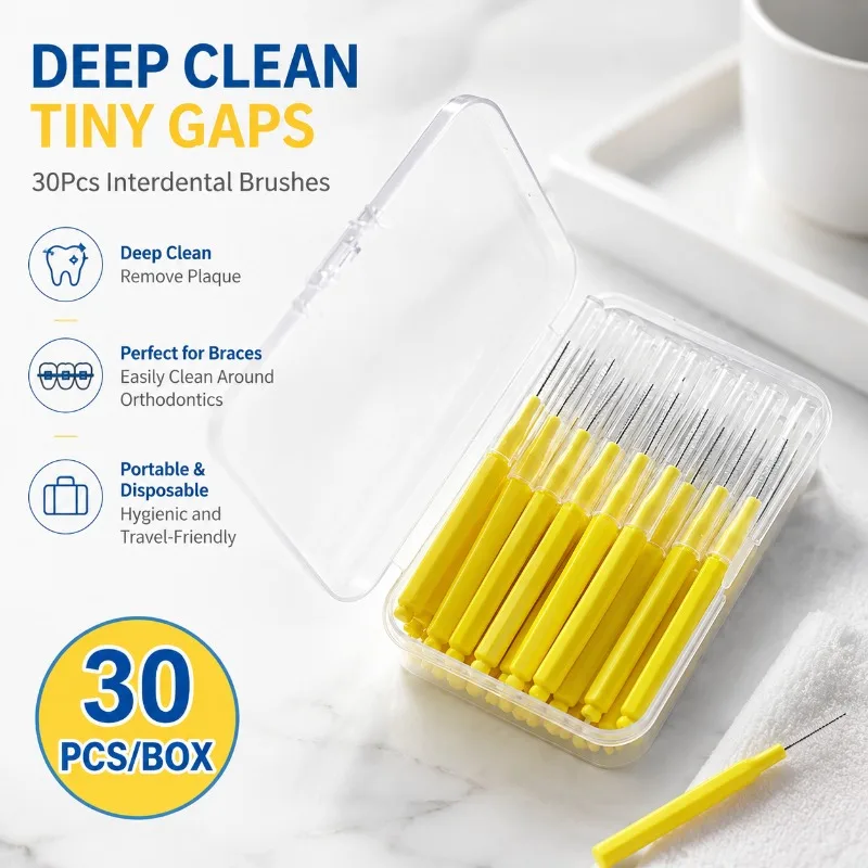 Portable Disposable Interdental Brush 30 Pcs Bagged Steel Wire Orthodontic Special Tooth Interval Cleaner Household Oral Hygiene