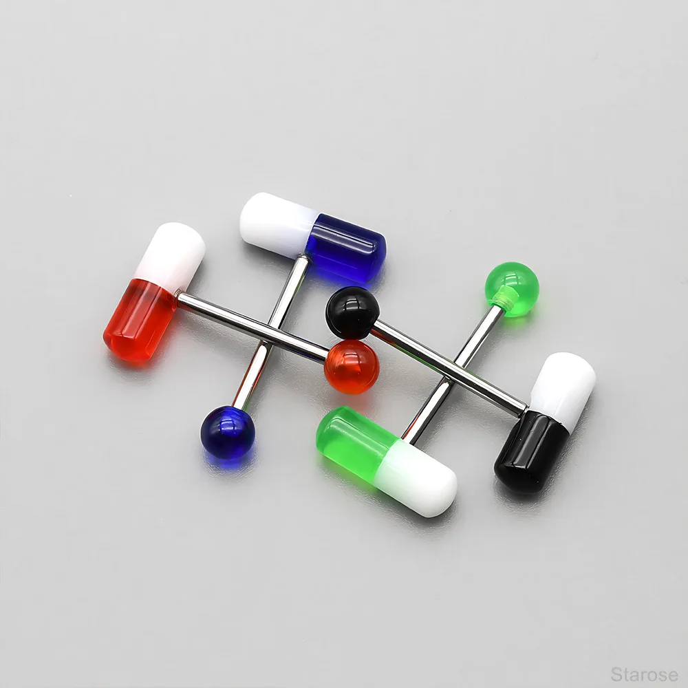 I Feel Good 2pcs/lot Blue Capsule Tragus Piercing lengua Acrylic Pill Tongue Rings Women Men Jewelry Kylie Lip Piercing Tongue