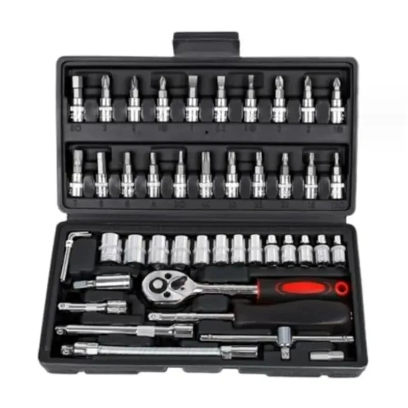 Bit Socket Wrench Set Metric Mechanic Tool Set Car Accessories 46pcs/set Drive Socket Set Ratchet Wrench Set Car Tool Kit