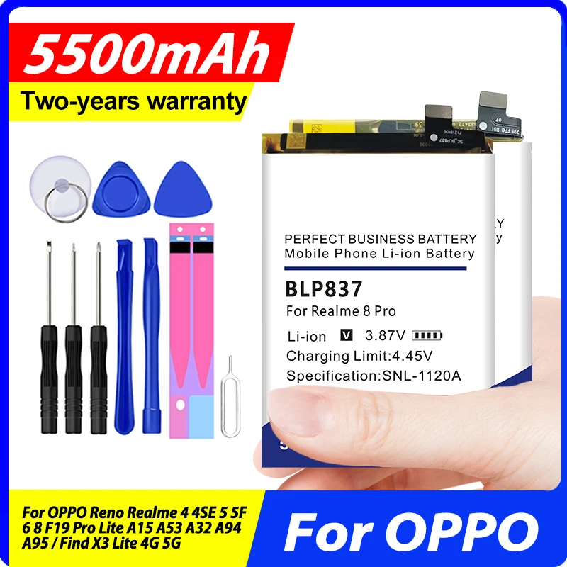 BLP837 BLP811 BLP819 BLP835 Battery For OPPO Reno Realme 4 4SE 5 5F 6 8 F19 Pro Lite A15 A53 A32 A94 A95 / Find X3 Lite 4G 5G13