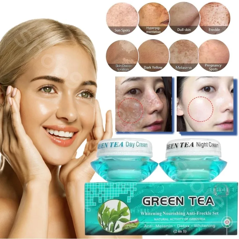 Juego de crema de día y noche nutritiva para mujer, té verde, actividad Natural, Greentea, cara