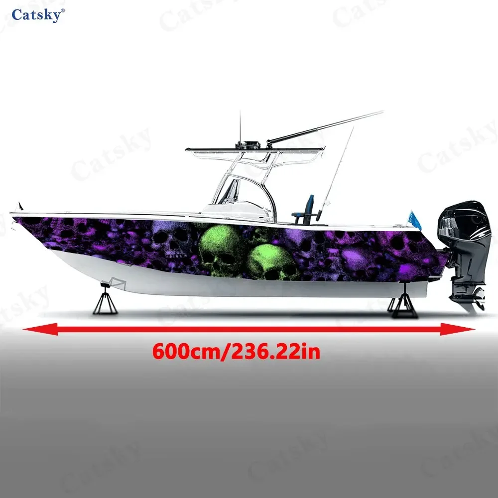 Colorful Skulls Craze Horror Special Unique Boat Sticker Vinyl Ship Pontoon Deck Boat Fishing Decorative Pontoon Boats Decal