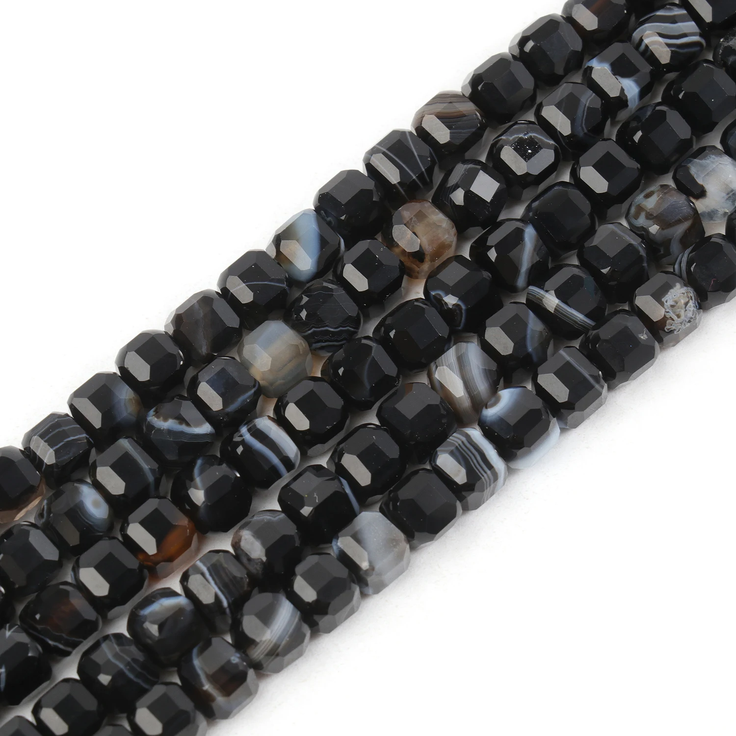 5mm Natural Stone Striped Onyx Black Agates Charm Faceted Square Loose Beads For Jewelry Making Needlework Bracelet Diy Strand