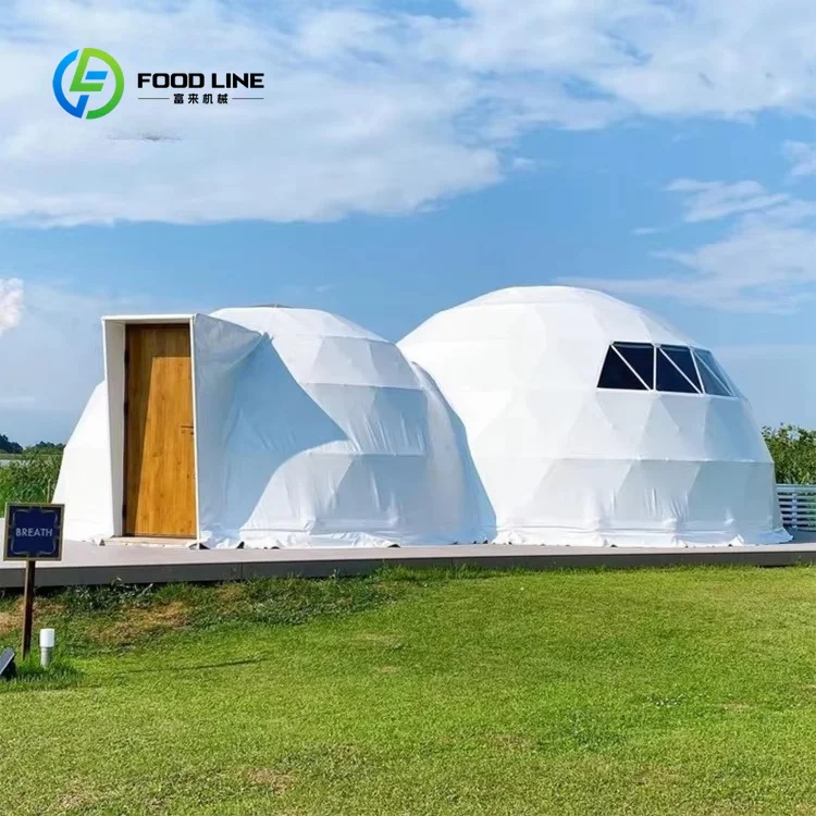 Custom 6M + 8M Connected Double Geodesic Dome House Luxury PVC Glamping Tent for Resort Hotel Accommodation