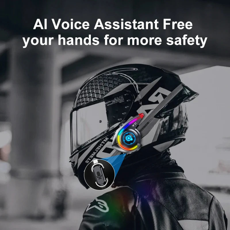Y21 Motorcycle Helmet Bluetooth Intercom RGB Ring Light Moto Headset Waterproof FM Radio Wind Noise Reduction Mic
