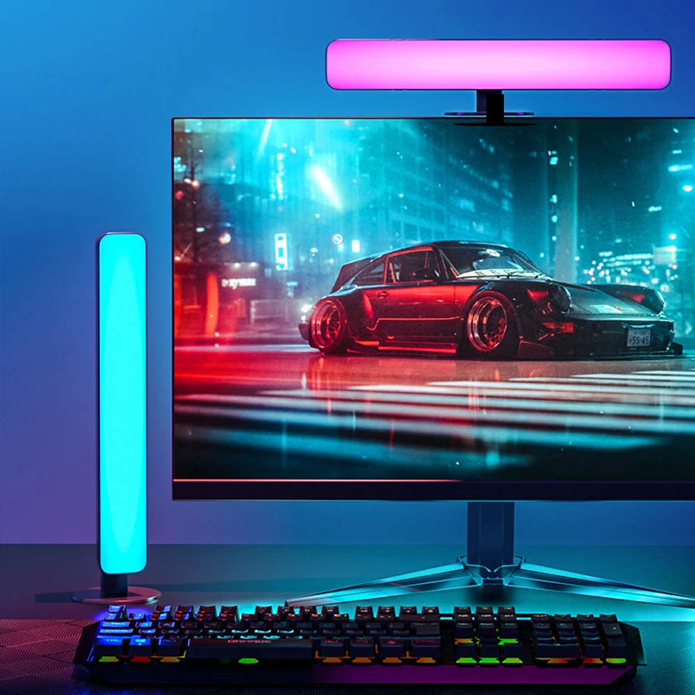 Lampu suasana 3D RGB Pickup Esports, lampu latar belakang komputer Desktop kontrol suara induksi dekorasi meja musik