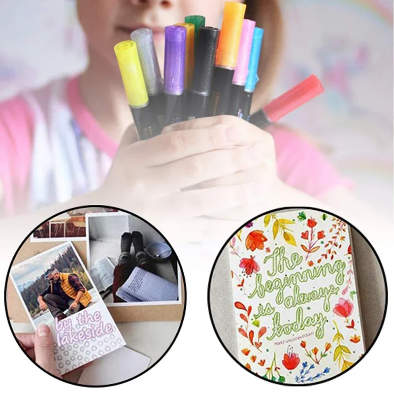 8/12 Colors Double Line Pen Outline Paint Marker Pens Diy Album Scrapbooking Metal Marker Highlighter Drawing Painting Doodling image 4