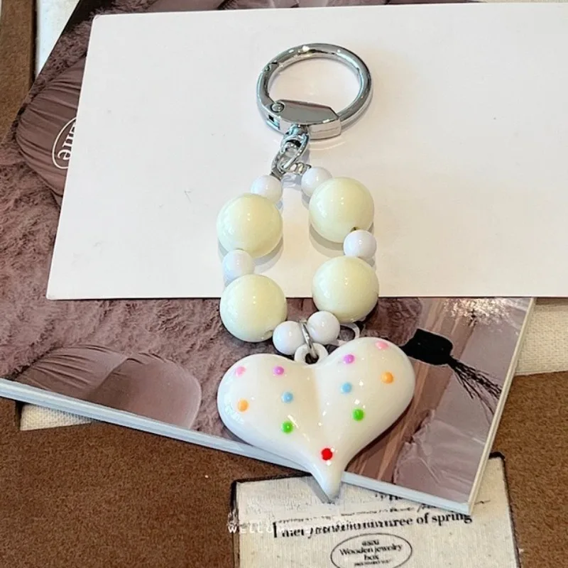 Colorful Polka Dot Love Heart Phone Charms Lanyard Pendant for Phone Case Decoration DIY Accessories Bag Pendant Keychain Charm