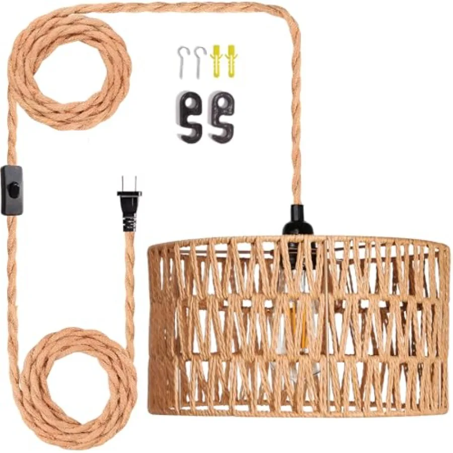 

Hangg Lamps Rattan Pendant Light Hangg Lights 16.4ft Plug Cord Pendant Light Fixture Plug to Wall Outlet Pendant Lightg with On