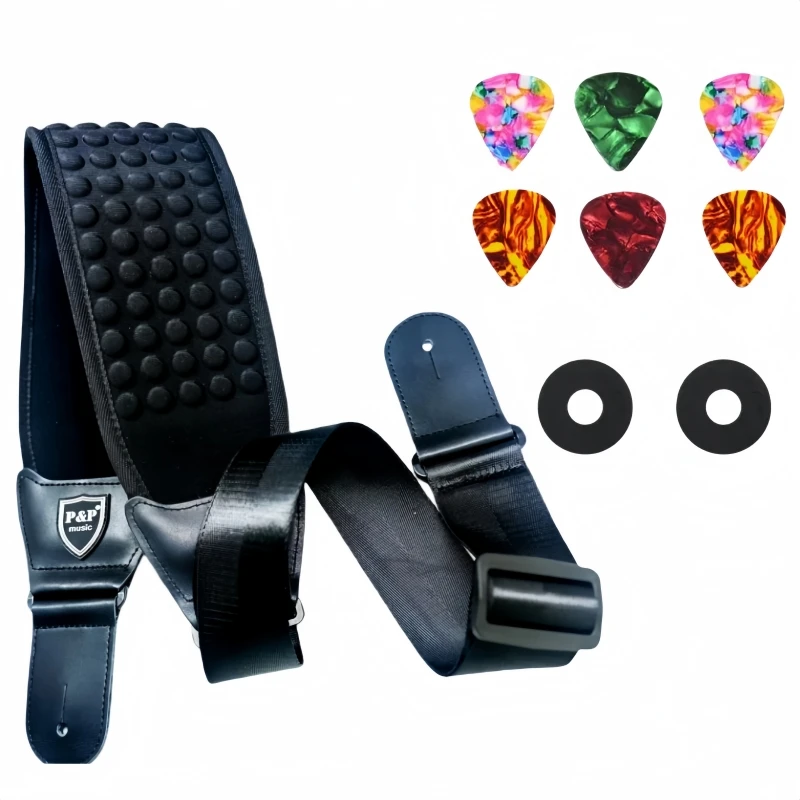 P&P Comfortable 3D Sponge Guitar Strap Set 9pcs,Breathable Belt for Acoustic Electric Bass Guitar,Strap Locks for Stage&Practice