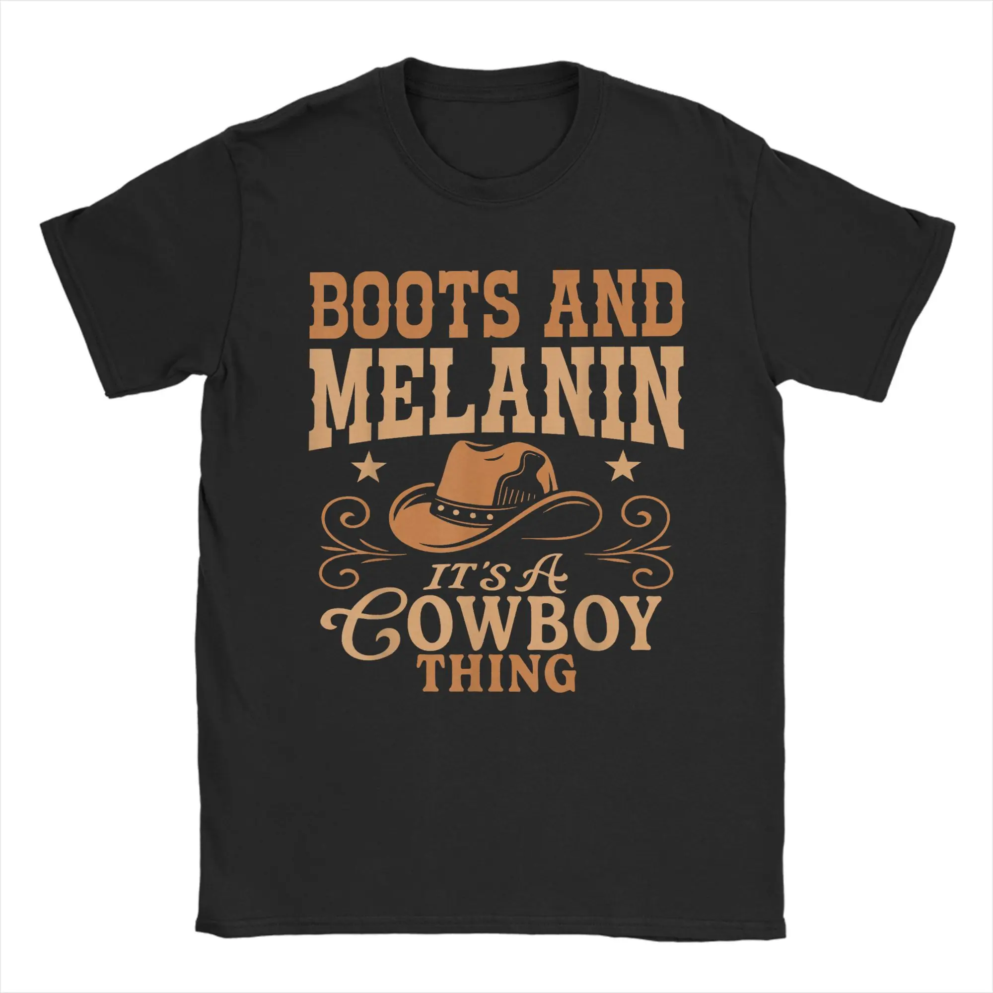 

Western Country Rodeo Texas Black Cowboy Boots and Melanin T Shirt Summer Cotton T Shirts for Men Trending Tshirt Short-Sleeved